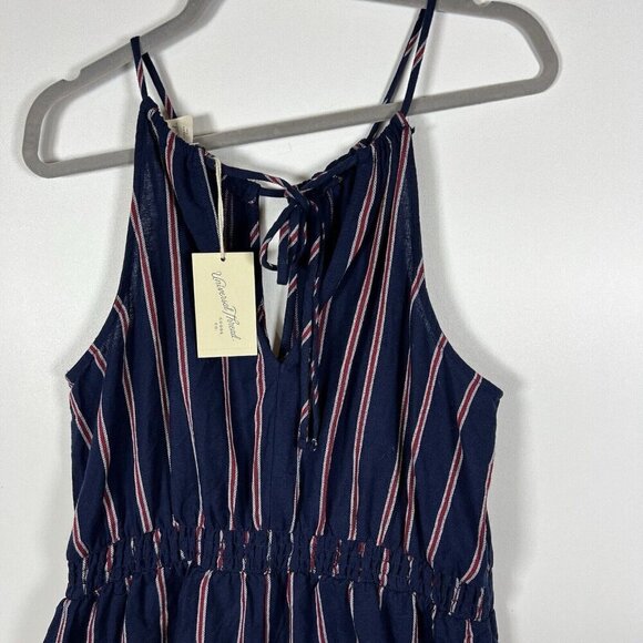 NWT Universal Thread XL Striped Jumpsuit Wide-Leg Crop Blue Cotton Pockets - Picture 5 of 9